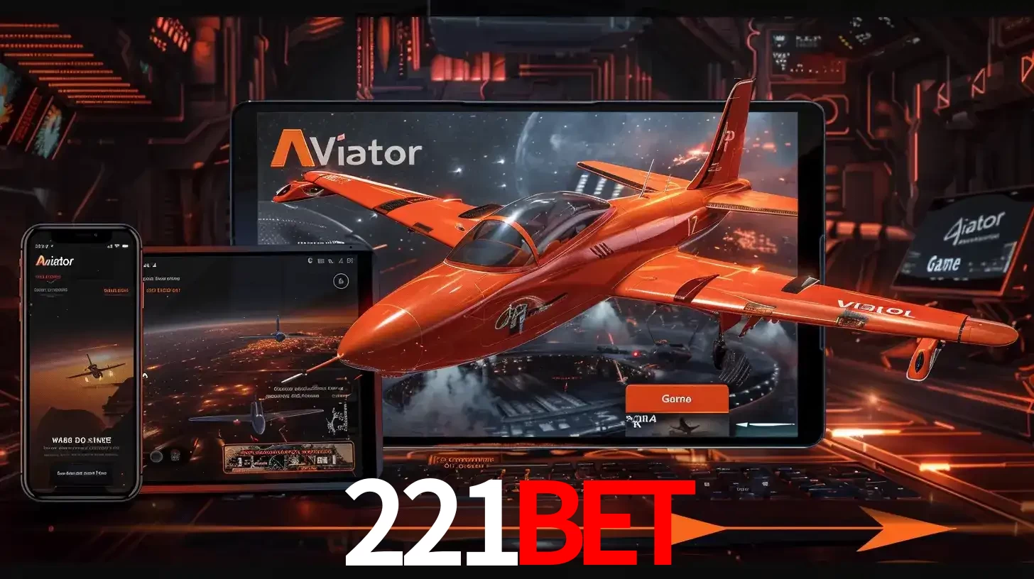 Apresentação tecnológica do jogo Aviator com um avião saindo da tela de um tablet, demonstrando a experiência imersiva em múltiplos dispositivos no 221BET.
