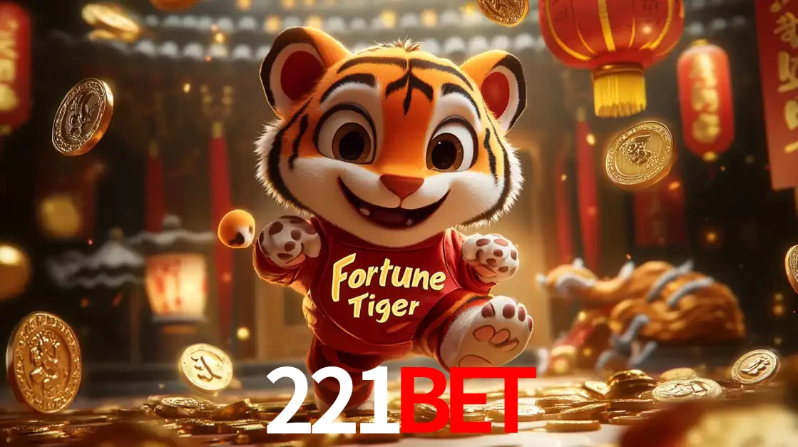 O alegre personagem do Fortune Tiger correndo sobre um caminho de moedas de ouro, simbolizando os grandes prêmios e a diversão do popular jogo de slot do 221BET.
